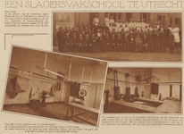 873734 Collage van 3 foto's betreffende de opening van een Slagersvakschool in de voormalige lagere school op de Van ...
